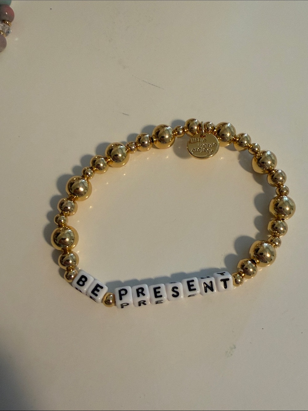 Little Words Project BE PRESENT Gold Beaded Stretch Bracelet M/L